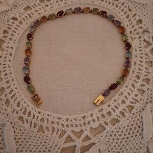 Multicolor Pear Shape Gemstone 10" 14k Yellow Gold Bracelet